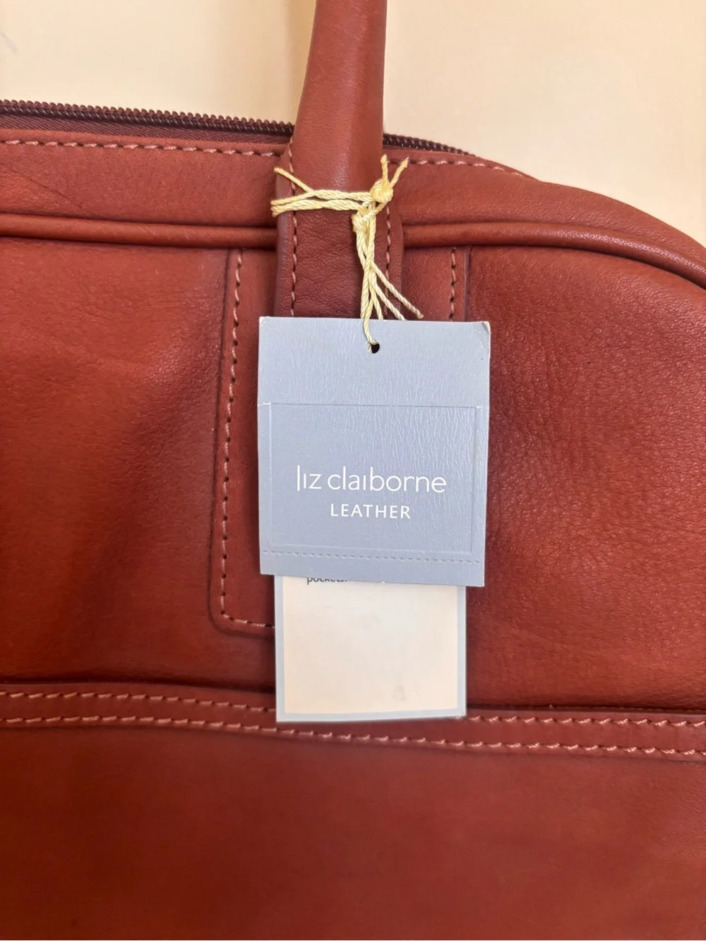 New Liz Claiborne Leather Laptop Case bag carrier Brown Brandy Color